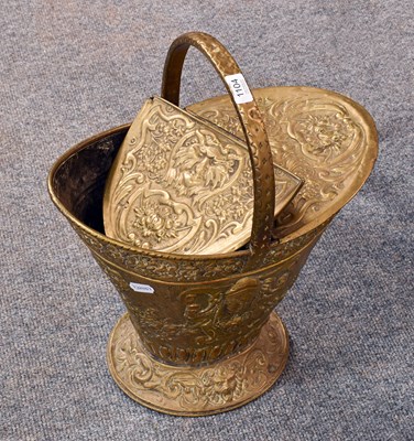 Lot 1104 - A 19th Century Brass Coal Scuttle, decorated...