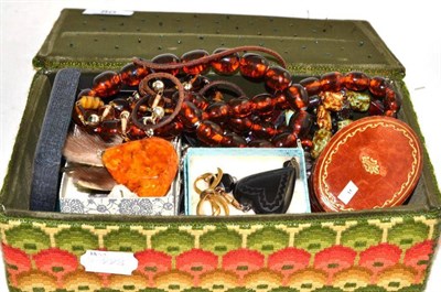 Lot 80 - Box of costume jewellery, amber type necklace, etc