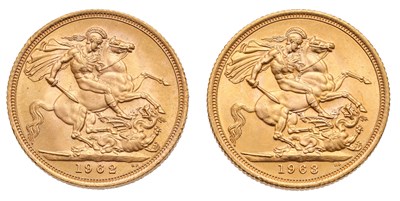 Lot 243 - 2x Elizabeth II, Sovereigns 1962 and 1963,...