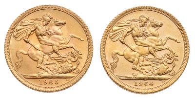 Lot 244 - 2x Elizabeth II, Sovereigns, 1964 and 1965;...