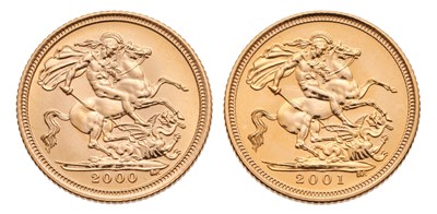 Lot 296 - 2x Elizabeth II, Half Sovereigns, 2000 and...