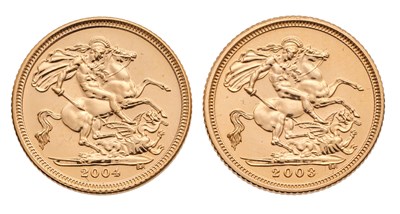 Lot 298 - 2x Elizabeth II, Half Sovereigns, 2003 and...