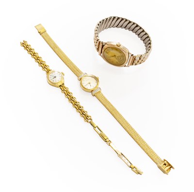 Lot 374 - A Cushion Shaped 9 Carat Gold Wristwatch, and...