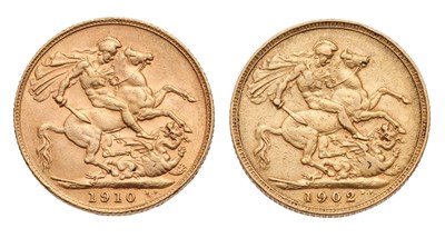 Lot 179 - 2x Edward VII, Sovereigns, 1902 and 1910; very...