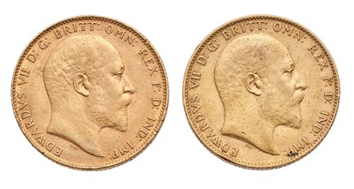 Lot 179 - 2x Edward VII, Sovereigns, 1902 and 1910; very...