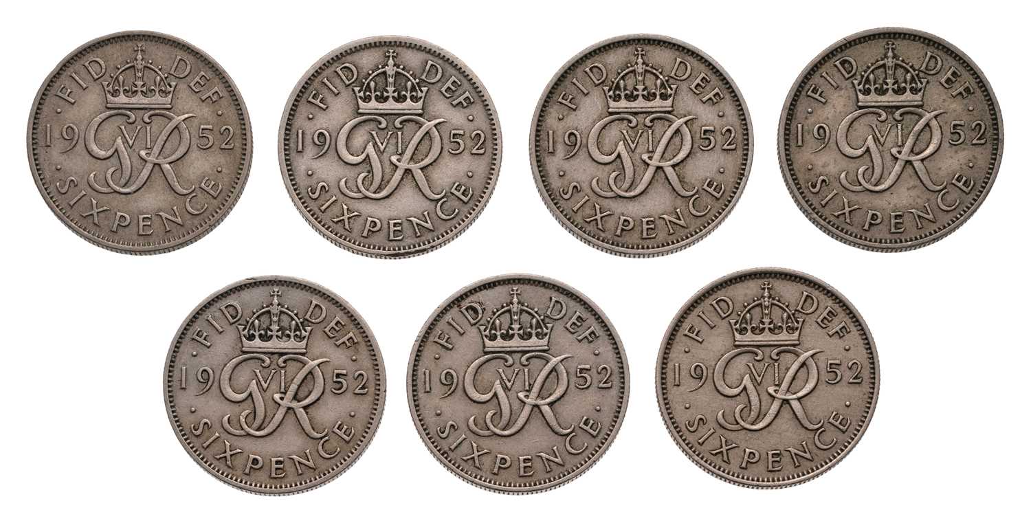 Lot 65 - 7x George VI, Sixpences 1952, (Bull 4266, ESC...