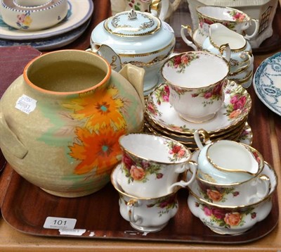 Lot 101 - A Royal Albert tea set, an Aynsley tea set and an Art Deco vase