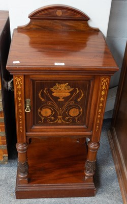 Lot 1267 - A Mahogany Inlaid Maple & Co Pot Cupboard,...
