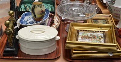 Lot 104 - Oval butter tub and cover; brass mounted doorstop; hearth ornament; pink lustre plaque; oval...