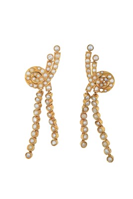 Lot 2274 - A Pair of Seed Pearl Earrings the scroll...