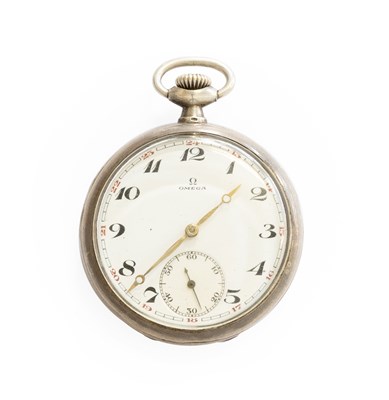 Lot 369 - A Silver Open Faced Omega Pocket Watch, manual...