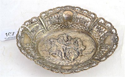 Lot 107 - A silvered metal dish with pierced decoration