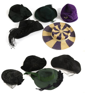 Lot 2205 - Circa 1930-50s Ladies Hats comprising a purple...