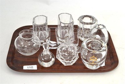 Lot 110 - Ten pieces of Kosta glass, including scent bottles, vases, seal, etc