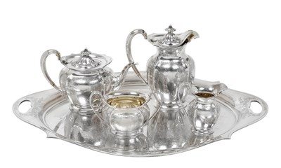 Lot A Four-Piece George V Silver Tea-Service With a Tray En Suite