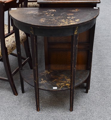 Lot 1124 - An Ebonised Chinoiserie Decorated Demi-lune...