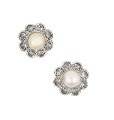Lot 2340 - A Pair of Cultured Pearl and Diamond Cluster...