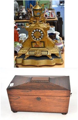 Lot 125 - 19th century rosewood tea caddy and gilt metal mounted mantel clock (2)