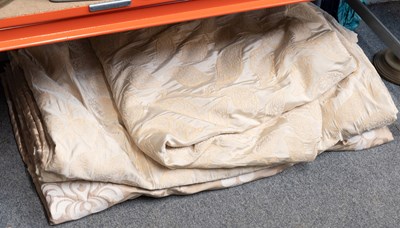 Lot 1340 - Pair of Taupe Damask Style Woven Curtains,...