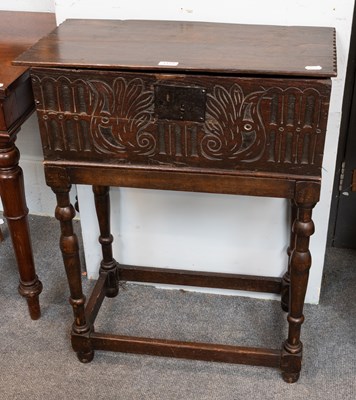 Lot 1173 - An 18th Century Carved Oak Bible Box on Stand,...