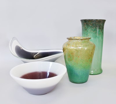 Lot 252 - Two Monart Vases, Coquille glass bowl, another...