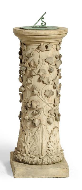 Lot 1125 - A Coade Stone Type Sundial, M H Blanchard, Terracotta, London, of cylindrical form, the top mounted