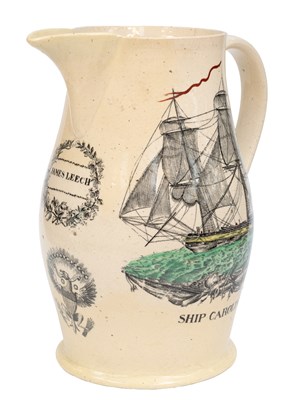Lot 54 - A Large "Maritime" Creamware Jug, 19th century...