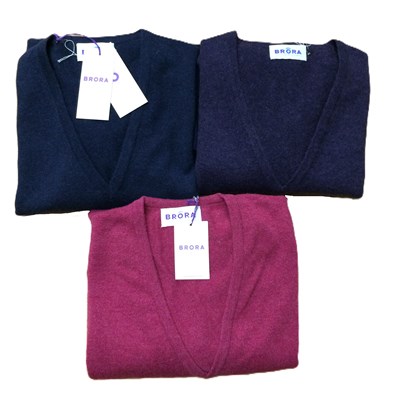 Lot 1079 - Three Brora Cashmere V-Neck Jumpers in purple,...
