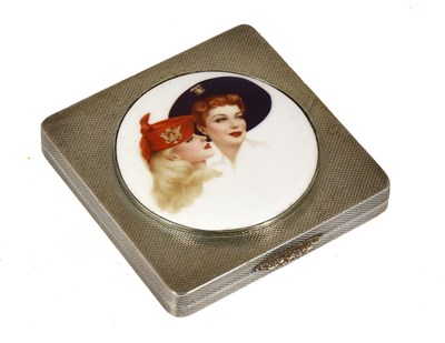 Lot 2259 - Engine Turned Silver Hinged Compact, with...