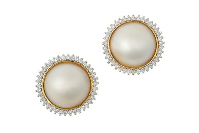 Lot 2323 - A Pair of Mabe Pearl and Diamond Cluster...