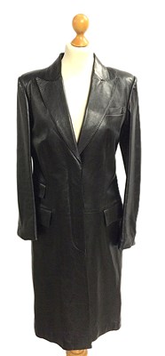 Lot 1009 - A Long Gucci Black Leather Coat, button...