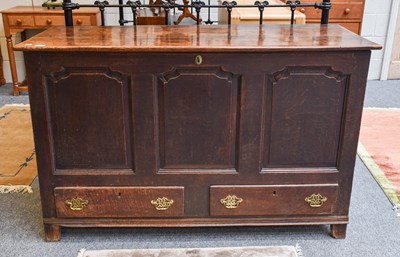 Lot 1145 - An 18th Century Oak Mule Chest, with three...