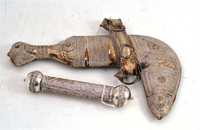 Lot 152 - An Omani silver mounted kanjar and a prayer scroll holder