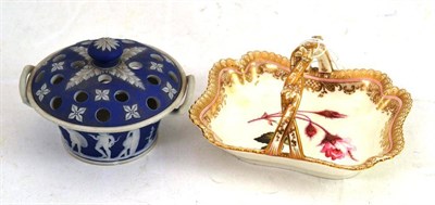 Lot 153 - Coalport basket and a Jasper ware pot-pourri