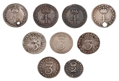 Lot 69 - William and Mary Maundy Oddments, 9 coins in...