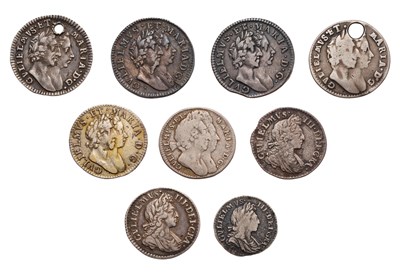 Lot 69 - William and Mary Maundy Oddments, 9 coins in...