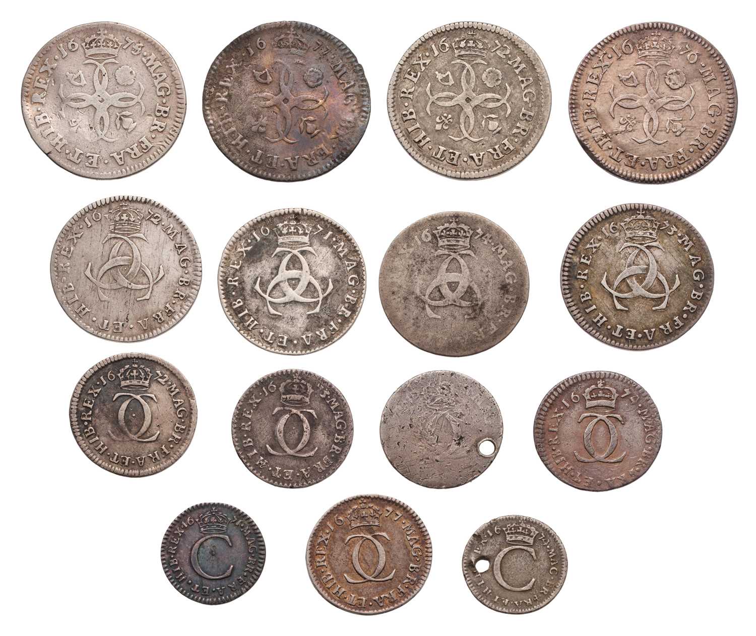 Lot 67 - Charles II, Maundy Oddments, 15 coins...