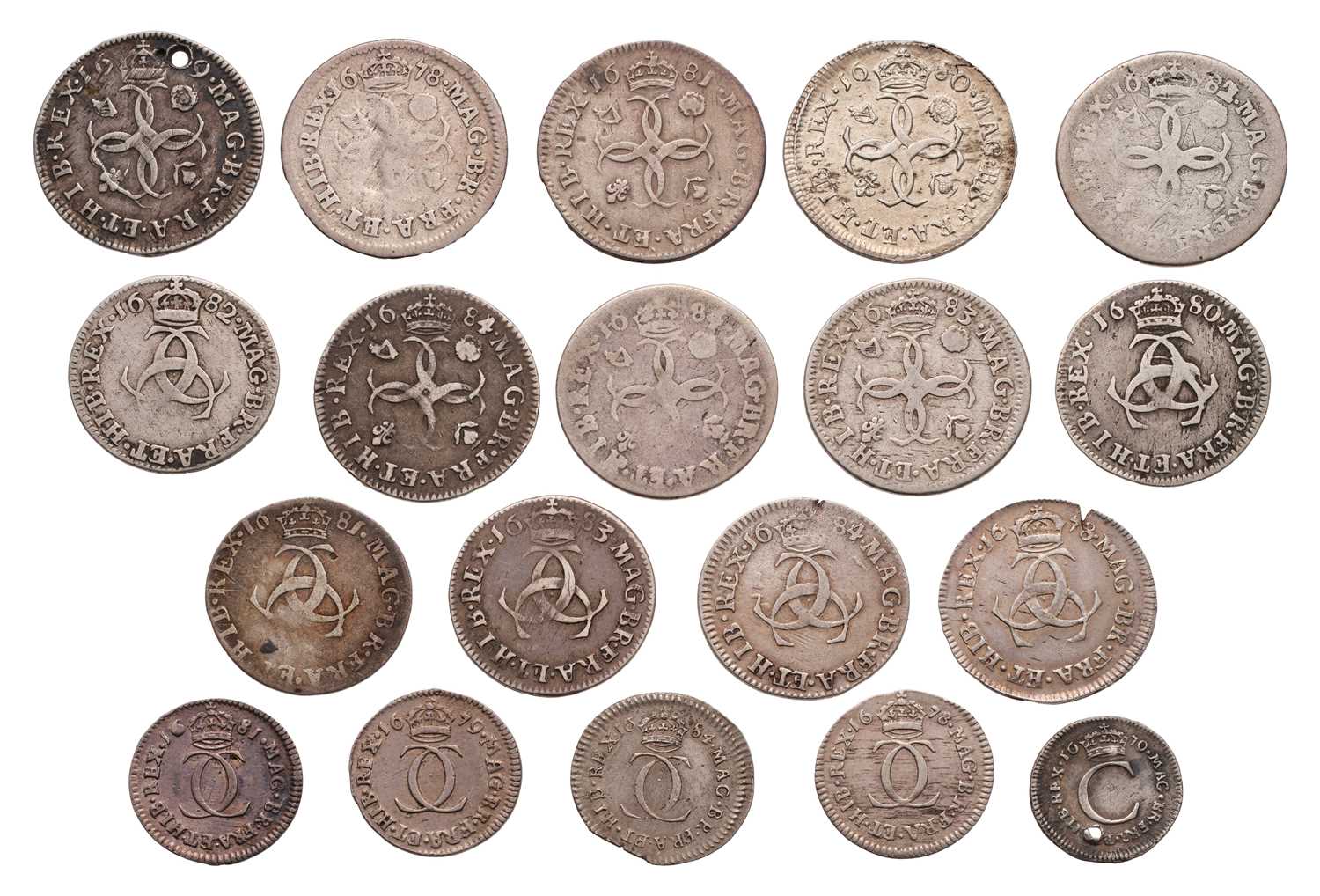 Lot 66 - Charles II, Maundy Oddments, 19 coins in total...