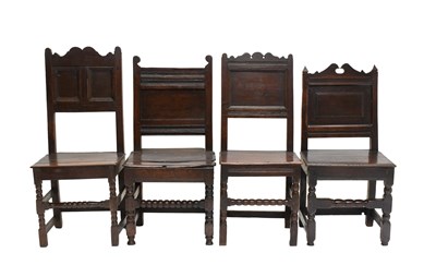 Lot 346 - Four Joined Oak Back Stools, early 18th...