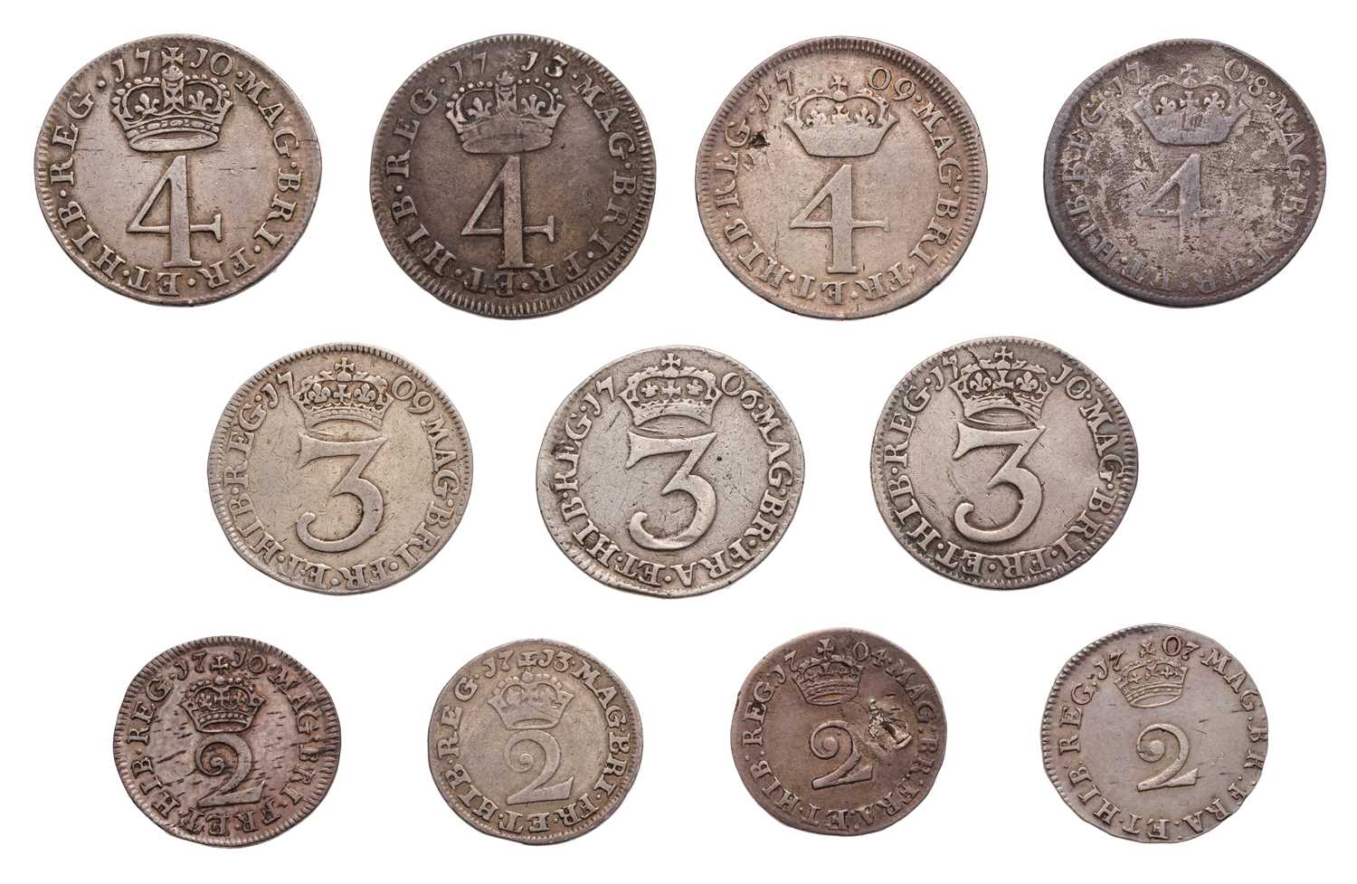 Lot 70 - Queen Anne, Maundy Oddments, 11 coins in total,...
