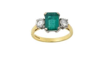 Lot 2270 - An 18 Carat Gold Emerald and Diamond Three...