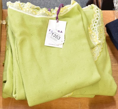 Lot 1353 - Four Brora Lace Trimmed Tops, in lime green...