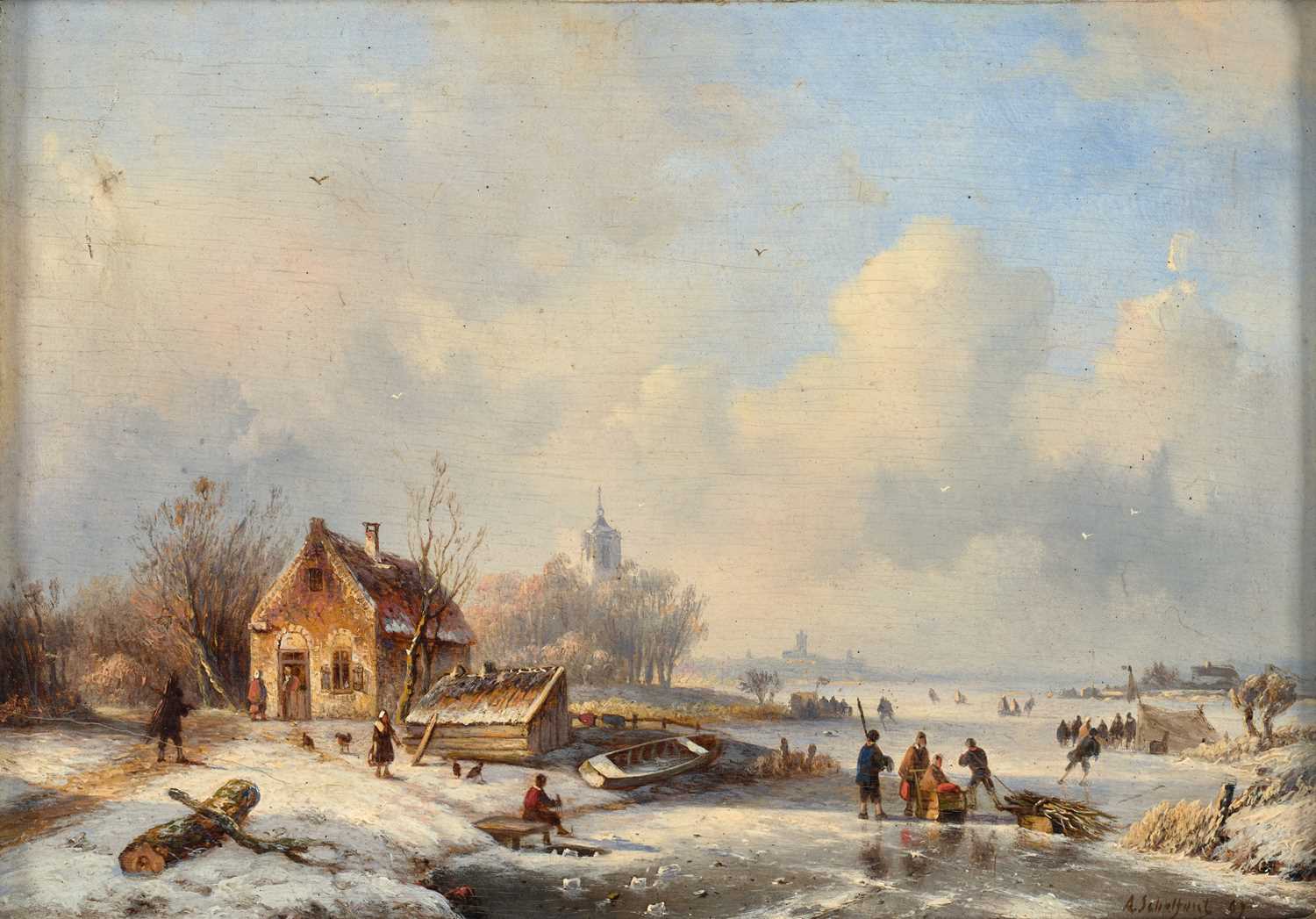 Lot 1077 - Andreas Schelfhout (1787-1870) Dutch Snowbound...