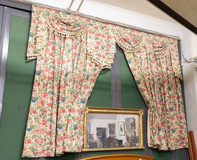 Lot 228 - Two Pairs of Floral Printed Cotton Curtains,...