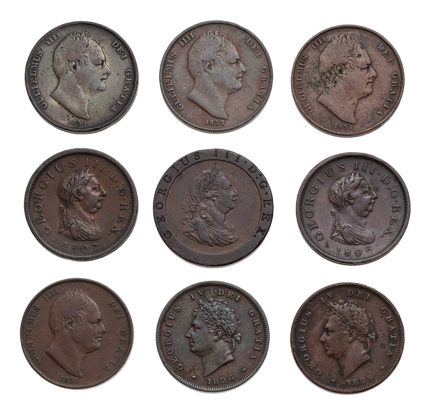 Lot 43 - George III, George IV and William IV Pennies,...
