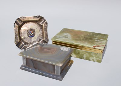Lot 16 - A Grey Agate Cigarette Box With Silver Plate...