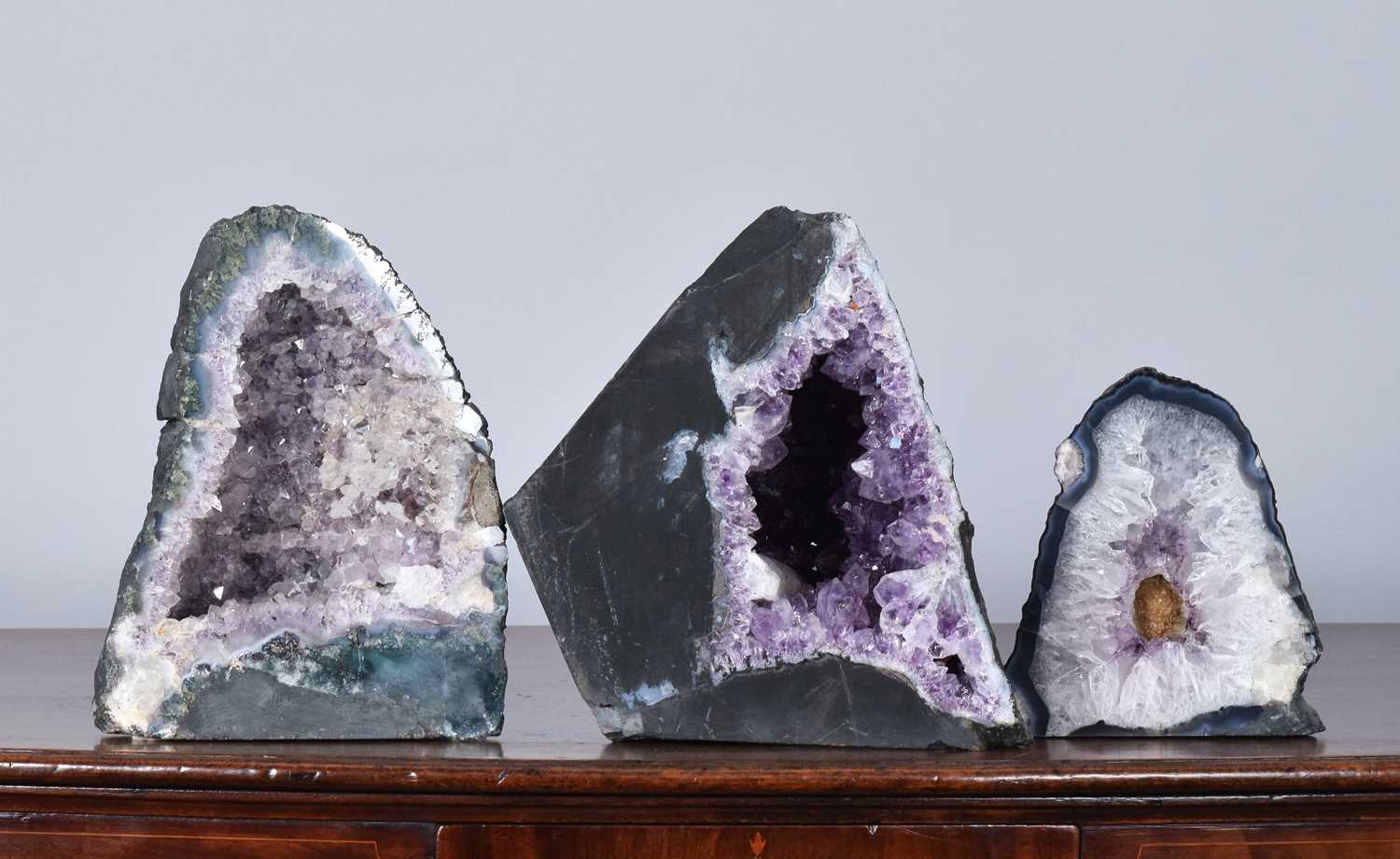 Lot 90 - Minerals/Fossils: A Group of Three Amethyst...