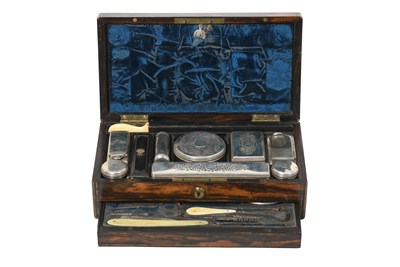 Lot A Victorian Silver-Mounted Rosewood Cased Dressing-Table Service