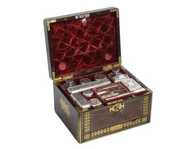 Lot A George IV Silver-Mounted Rosewood Cased Dressing-Table Service