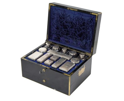 Lot A Victorian Silver-Mounted Cased Dressing-Table Service